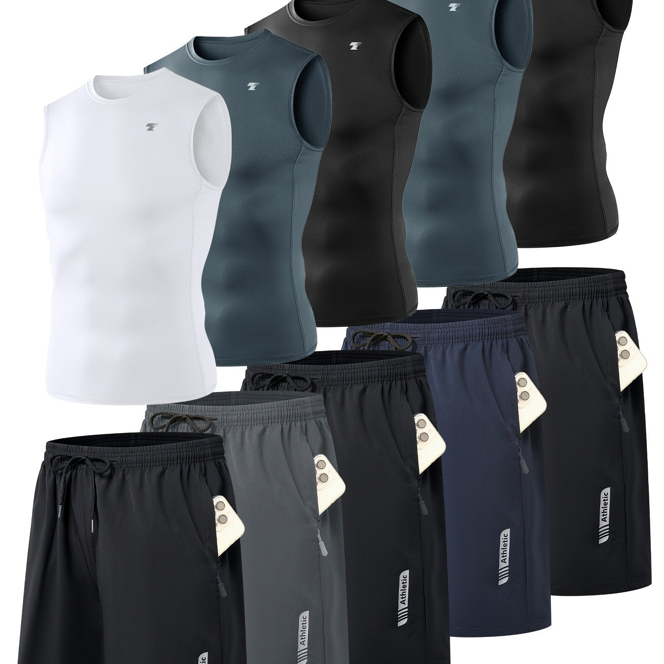 TELALEO 10pcs Men'S Woven Sports Shorts And Men'S Skinny Knit Tank Top Combo Set
