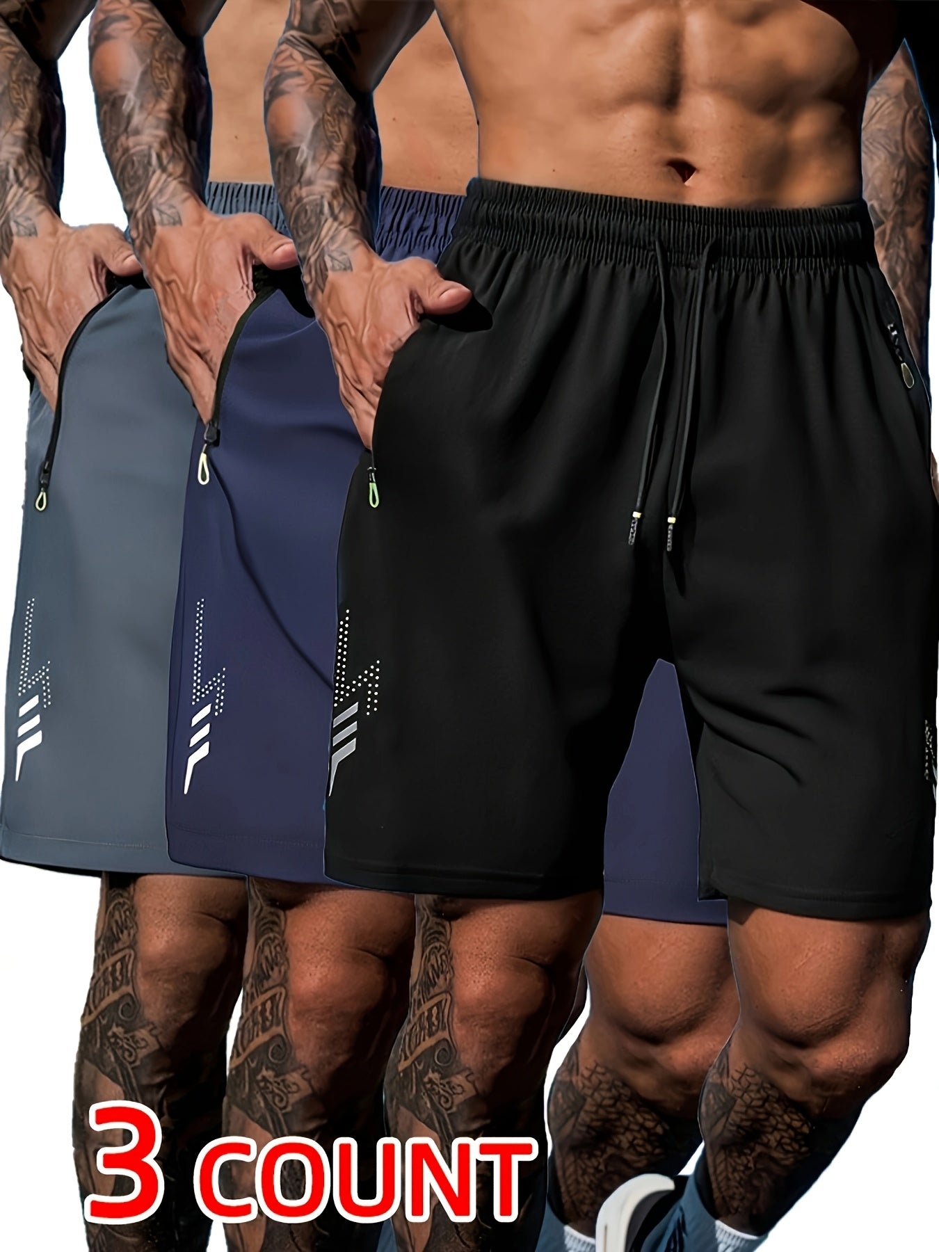 3pcs Men's Summer Shorts, Casual Sportswear