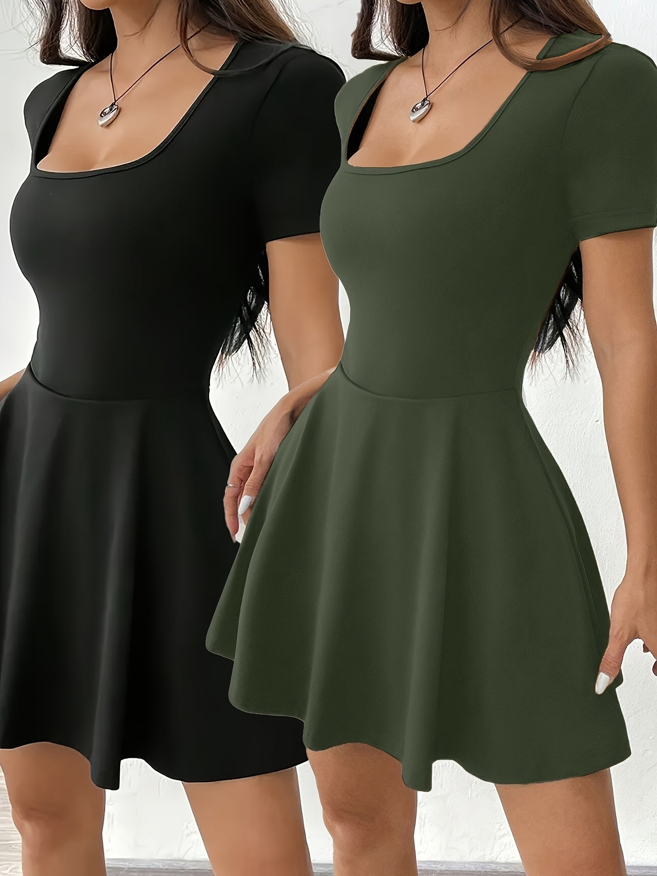 Stretchy Polyester Blend Womens Two Tone Mini Dress