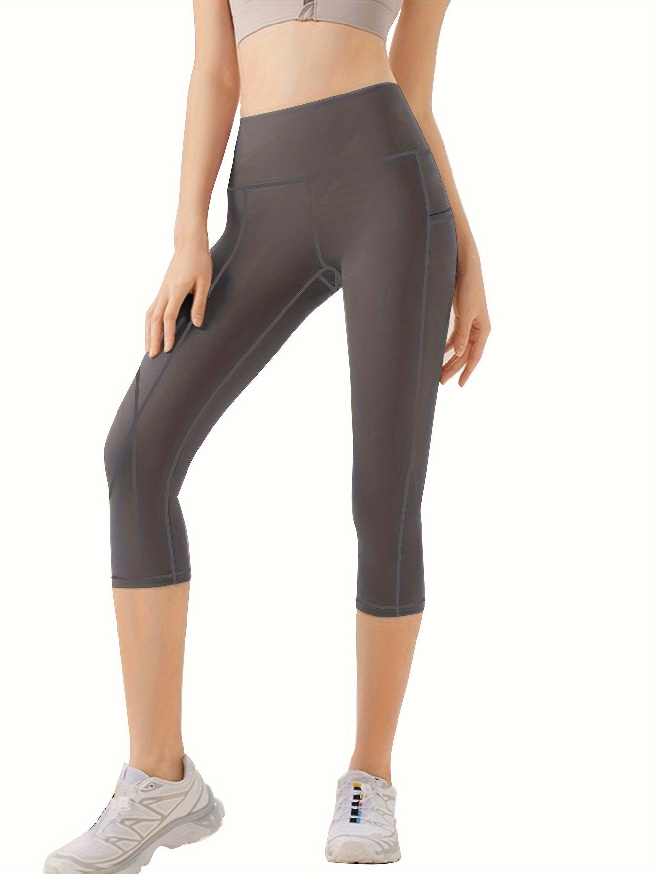 Plus-Size Women's High-Waist Capri Yoga Leggings With Pockets