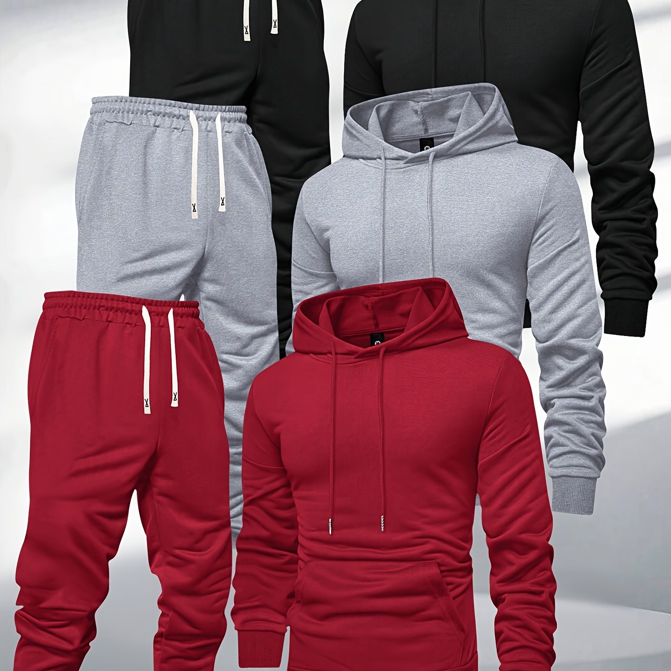 Men's Hooded Sweatshirt And Sweatpants Set 3-Piece