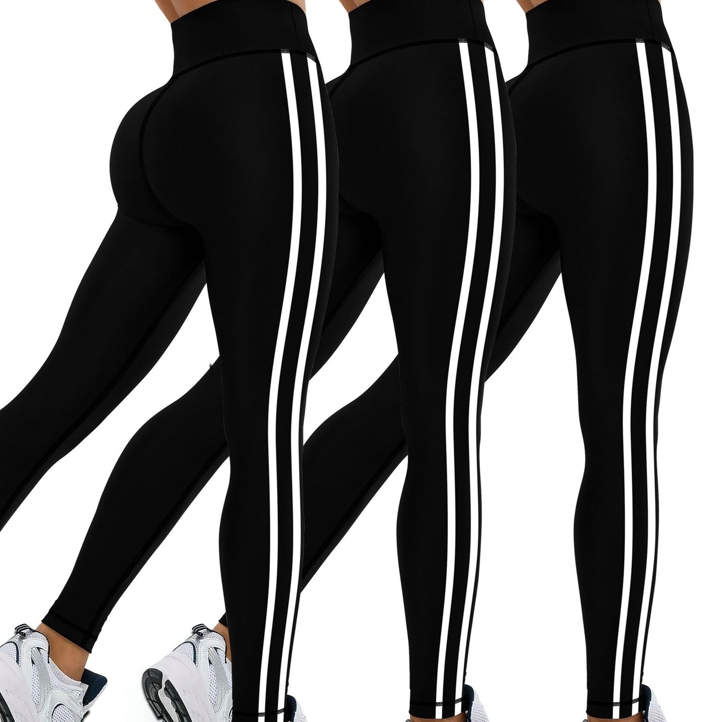 3-Pack Women's High-Waisted Striped Athletic Leggings-