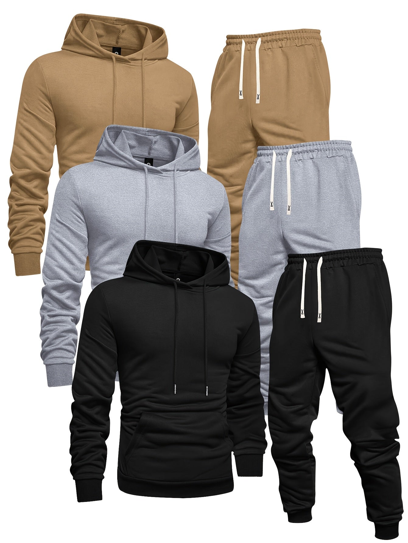 Long Sleeve 3-Pack Men's Casual Sports Hoodie and Sweatpants Set -