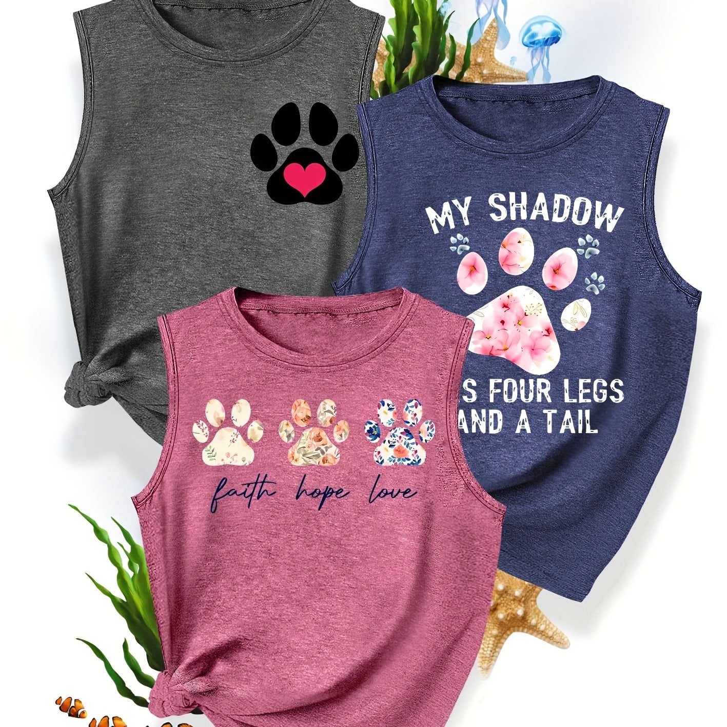 [3-Pack Pet Print Tank Tops]