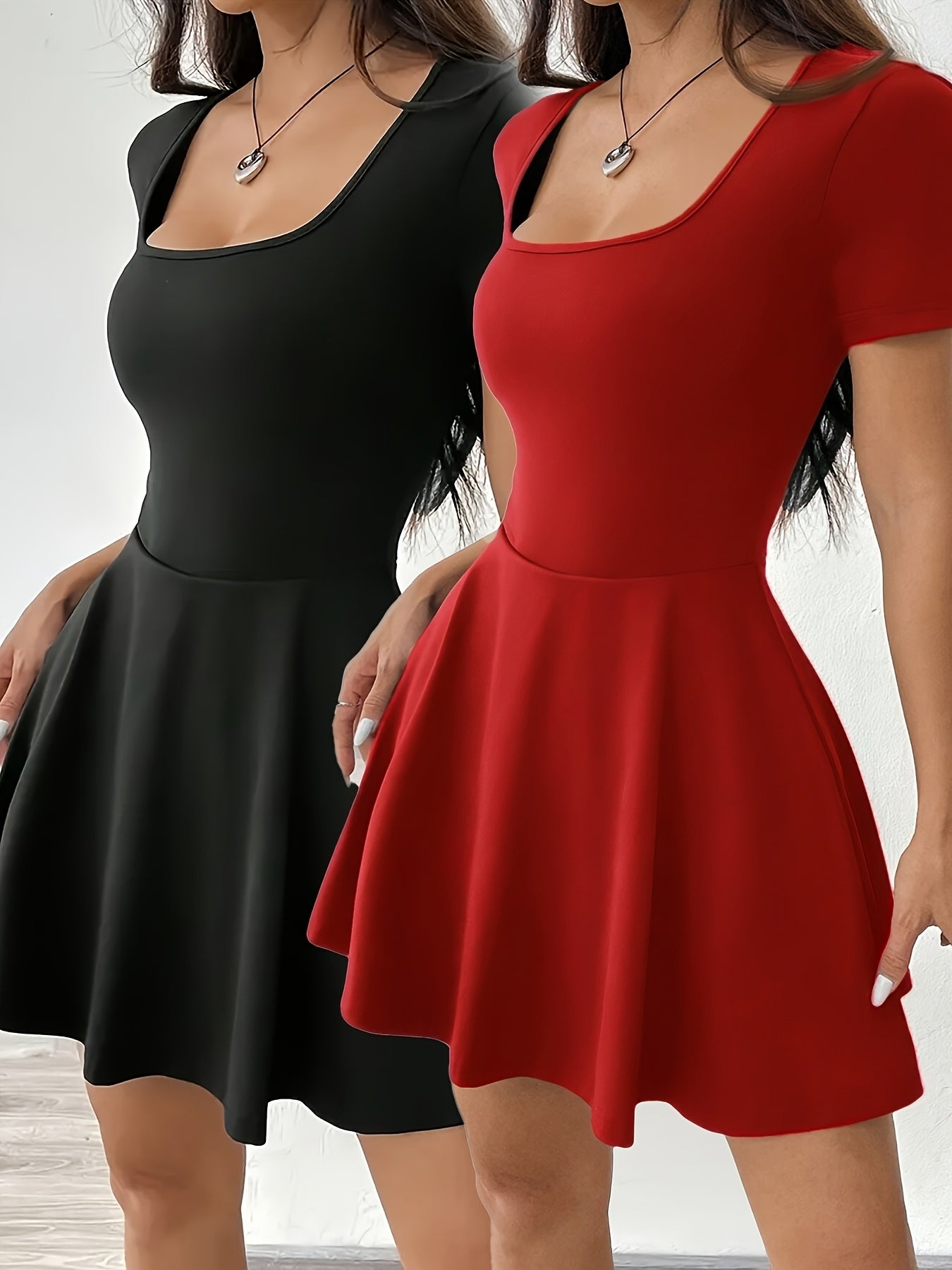 Stretchy Polyester Blend Womens Two Tone Mini Dress