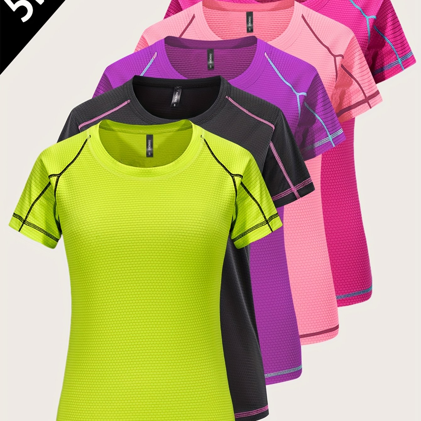[5pcs Quick-Dry Tops] 5pcs Women's Quick-Dry Athletic T-Shirts