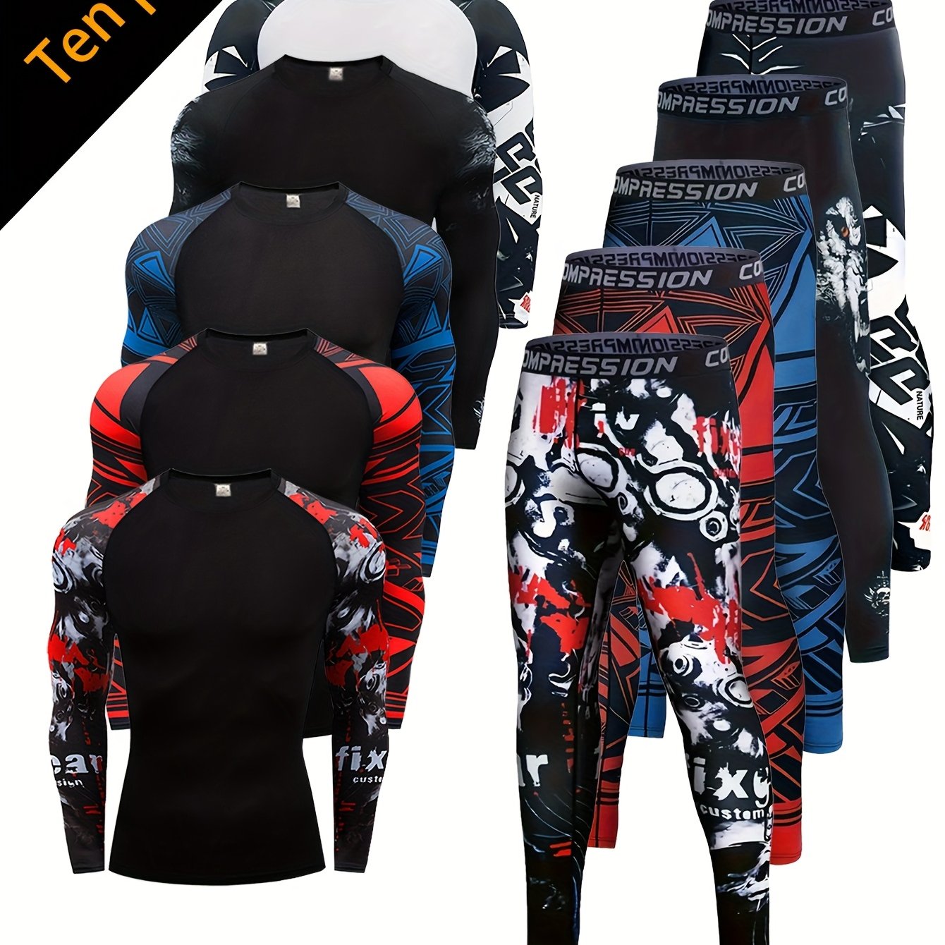 10pcs of Men's sports long sleeve trousers camouflage suit can go out to exercise fitness running,