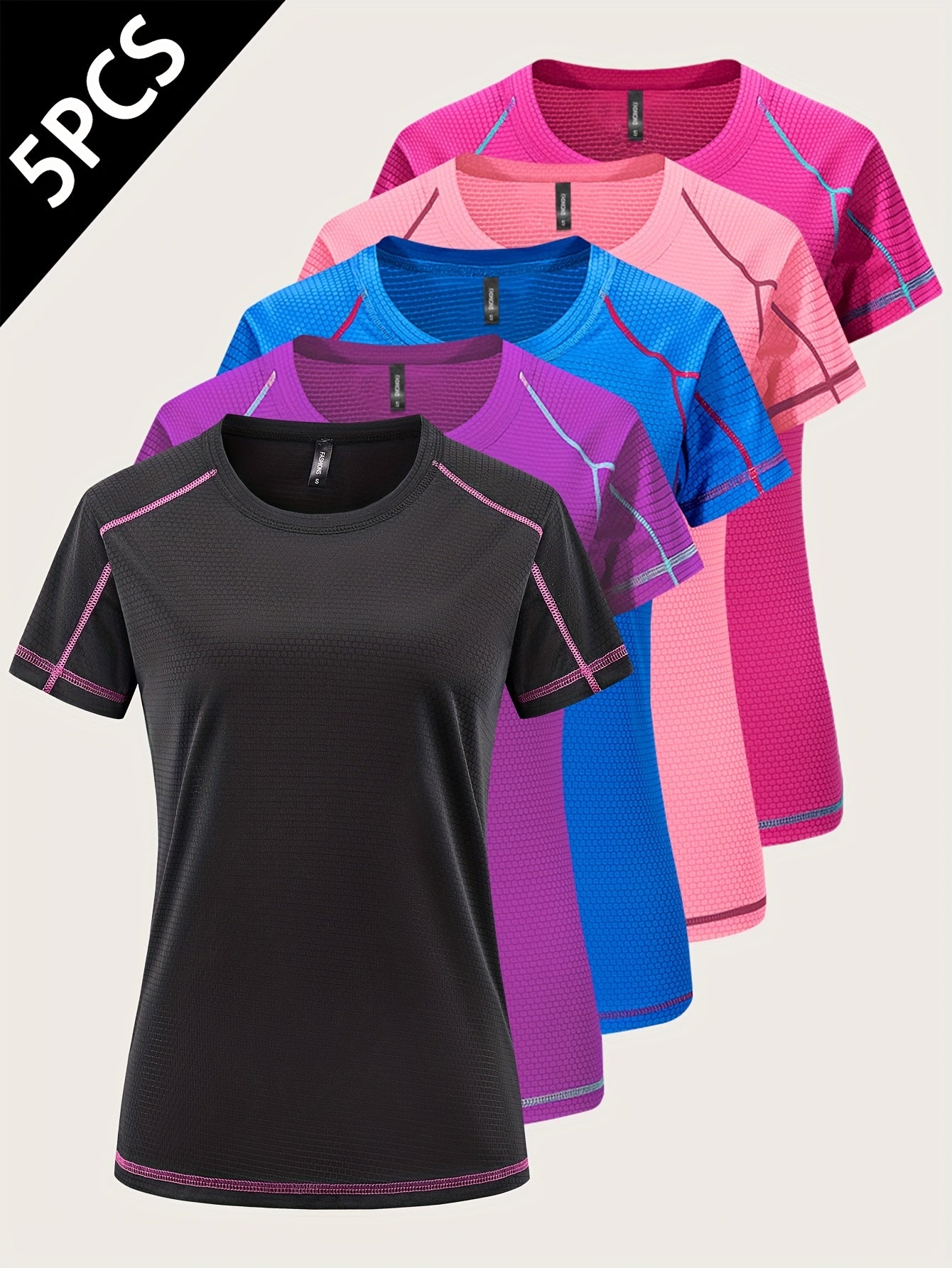 [5pcs Quick-Dry Tops] 5pcs Women's Quick-Dry Athletic T-Shirts