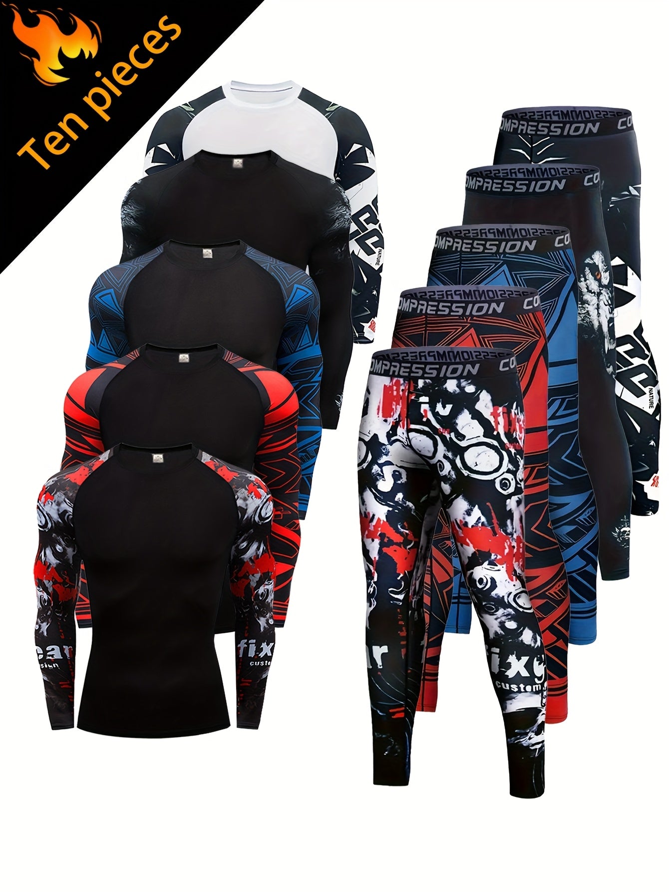 10pcs of Men's sports long sleeve trousers camouflage suit can go out to exercise fitness running,