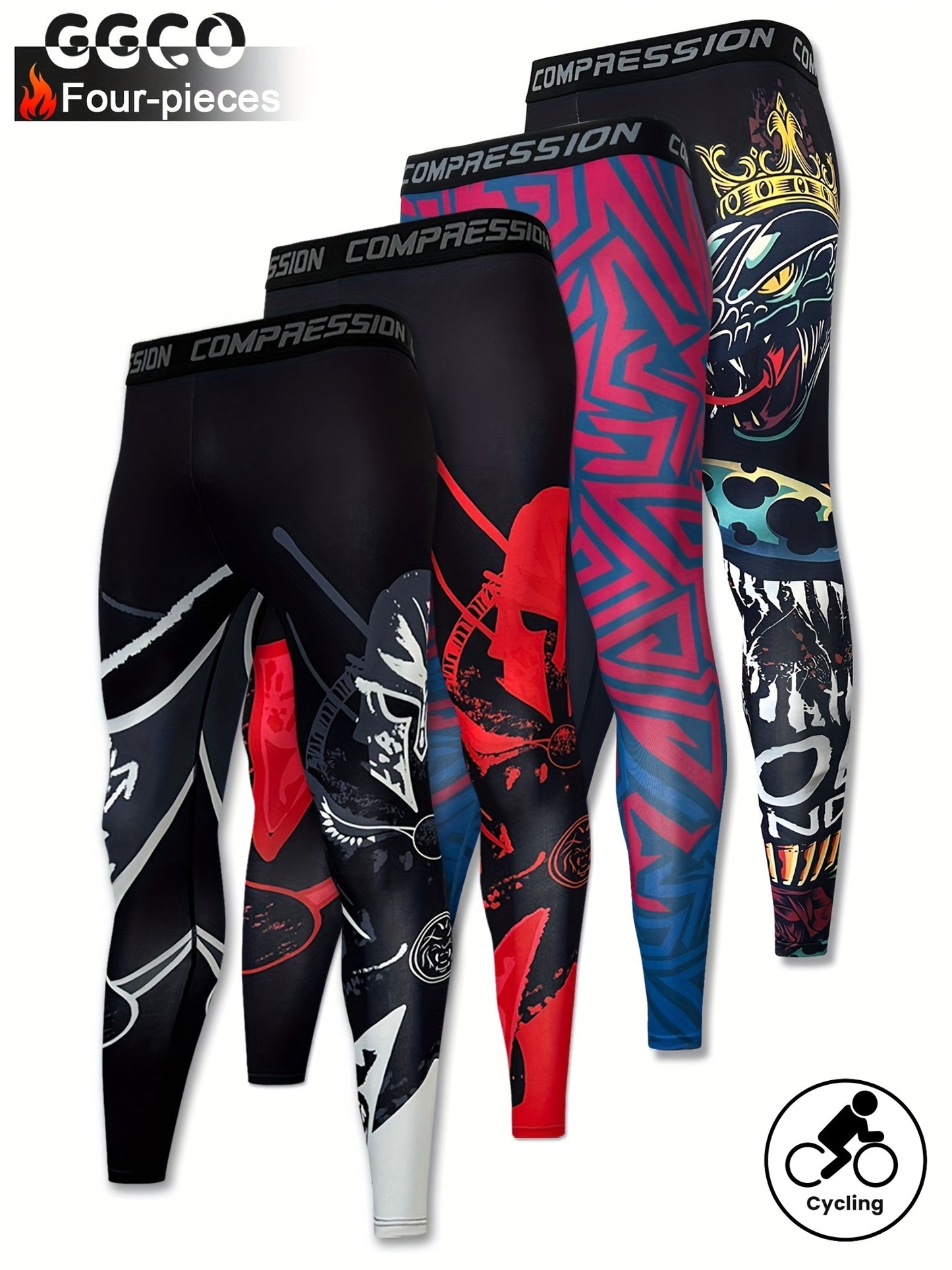 [4pcs Quick-Dry Athletic Pants] 4pcs Quick-Dry Men's Athletic Pants | Stretchy Compression Leggings for Fitness, Basketball, Running, Cycling & Outdoor Training | Vibrant Color Block Design with Bold Lettering, Compression Sp
