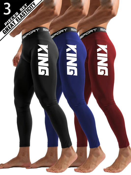 Men's Training Tights With KING Graphics, High-Elasticity Sports Pants