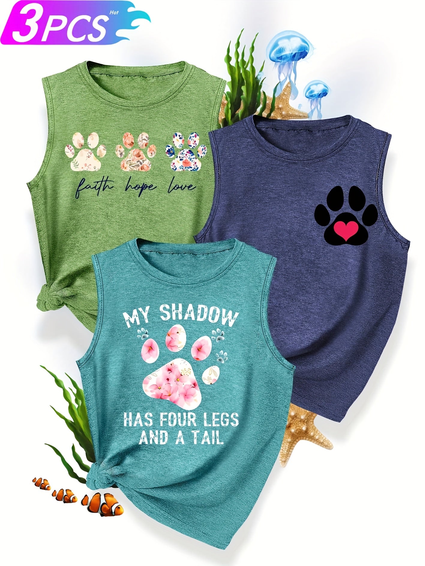 [3-Pack Pet Print Tank Tops]