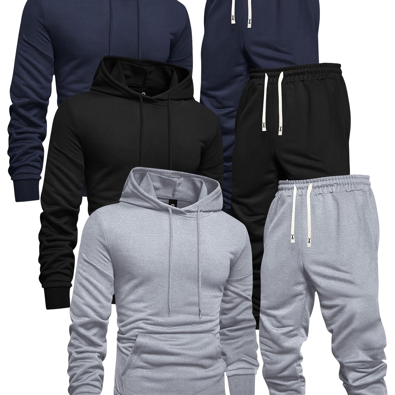 Long Sleeve 3-Pack Men's Casual Sports Hoodie and Sweatpants Set -