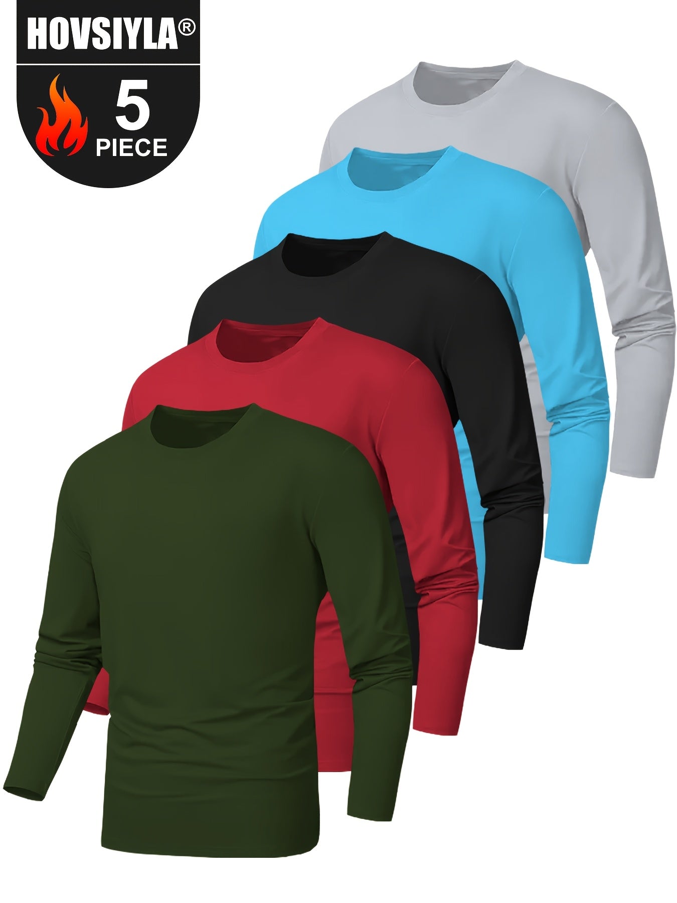 5pcs Men's Premium Quick-Dry Long Sleeve Athletic T-Shirts