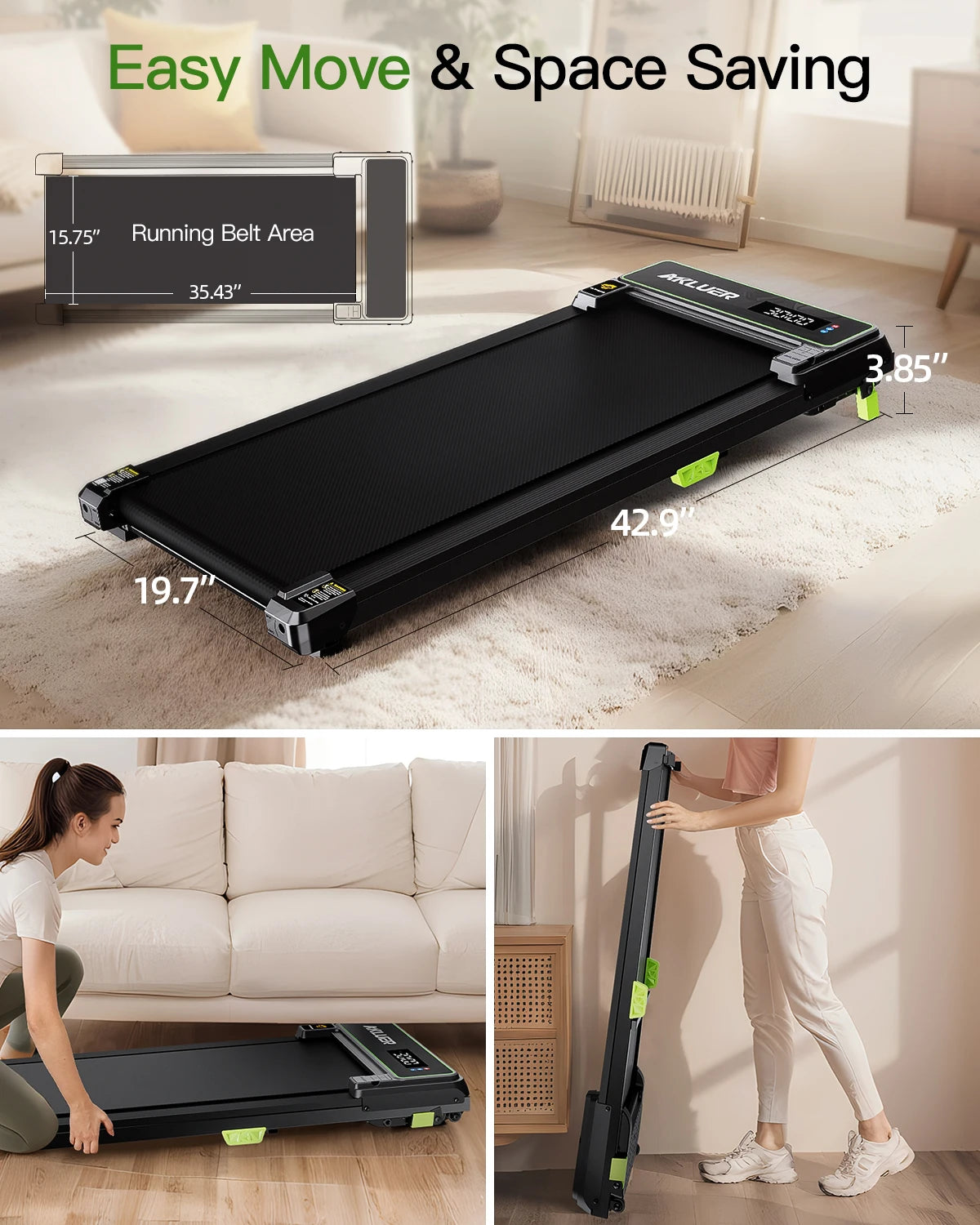 AKLUER Motorized Walking Pad With Incline For Home Gym