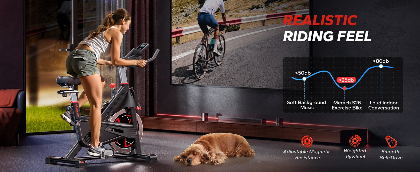 MERACH Exercise Bike Bluetooth Enabled Indoor Cycling Machine For Home Cardio Fitness