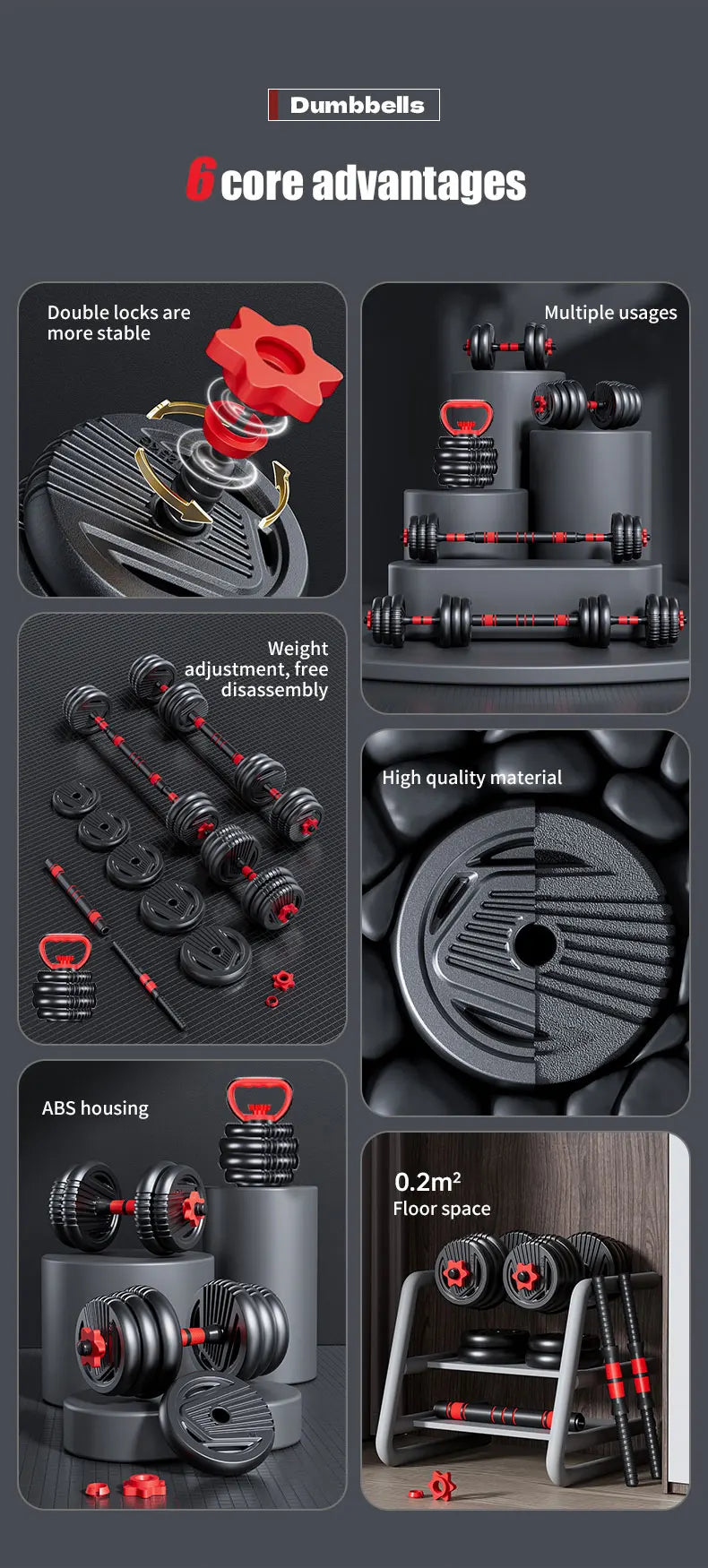 KBQ All-in-One 4-in-1 Adjustable Weight Dumbbell Set Twenty-Two-Pound Ergonomic-Grip