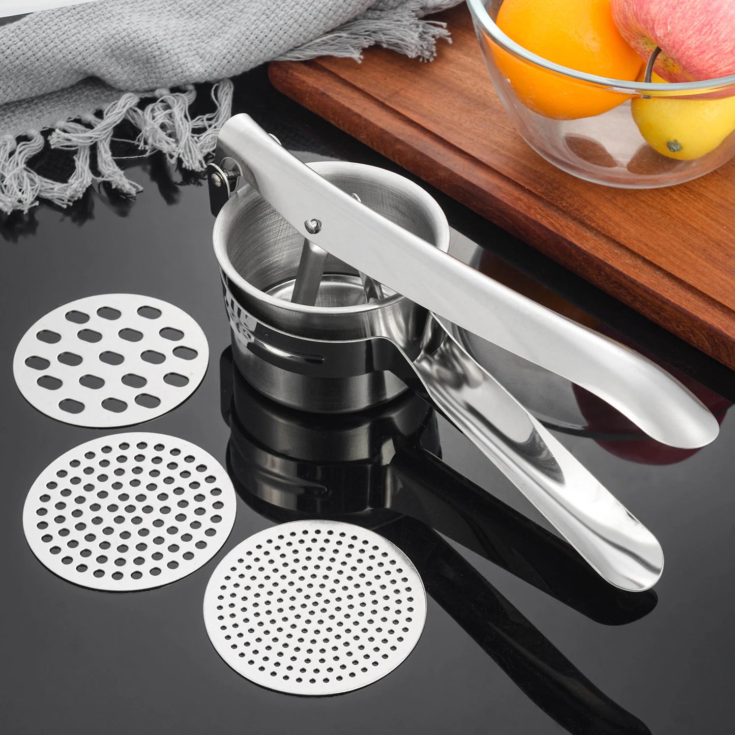 Potato Ricer Stainless Steel with 3 Interchangeable Fineness Discs,