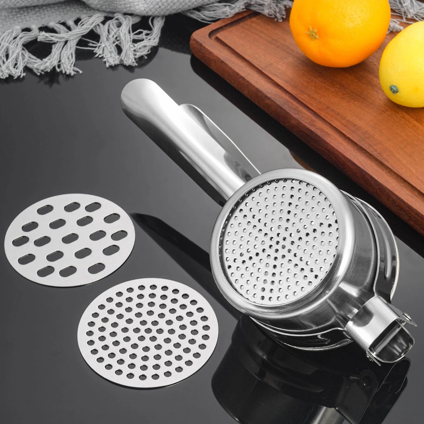 Potato Ricer Stainless Steel with 3 Interchangeable Fineness Discs,