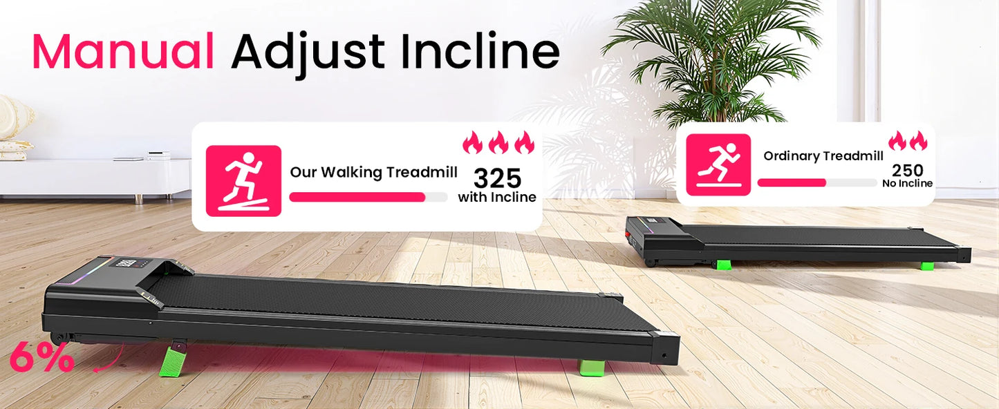 AKLUER 2-in-1 Walking-Running Pad Under-Desk Treadmill Equipped-With Adjustable Incline