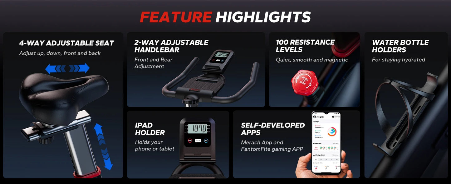 MERACH Exercise Bike Bluetooth Enabled Indoor Cycling Machine For Home Cardio Fitness