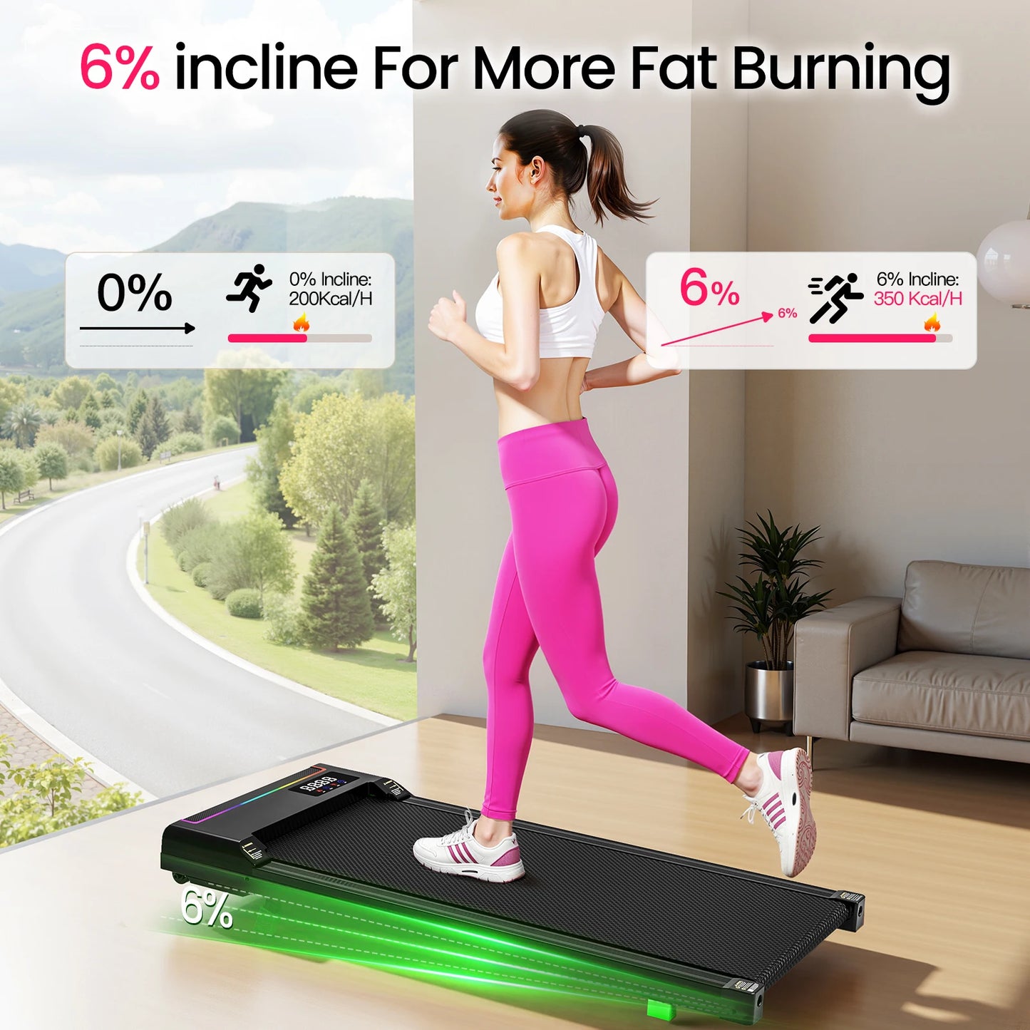 AKLUER 2-in-1 Walking-Running Pad Under-Desk Treadmill Equipped-With Adjustable Incline