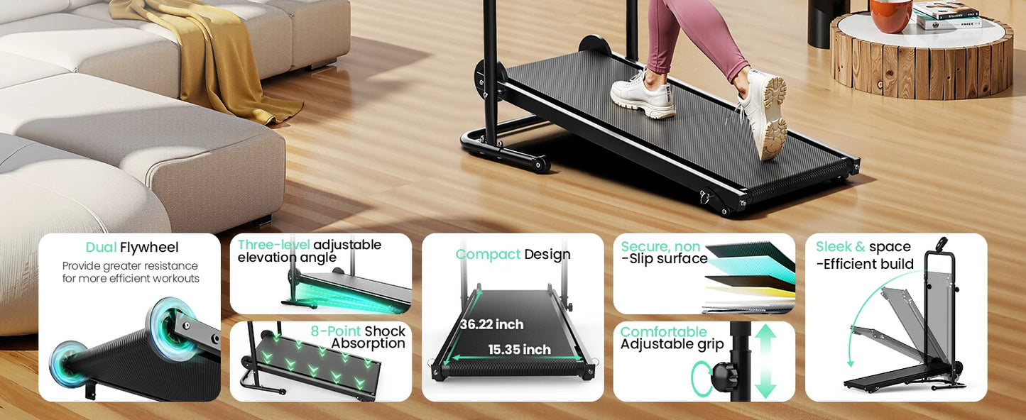 AKLUER Non Electric Treadmill With Dual Flywheel And Fixed Incline