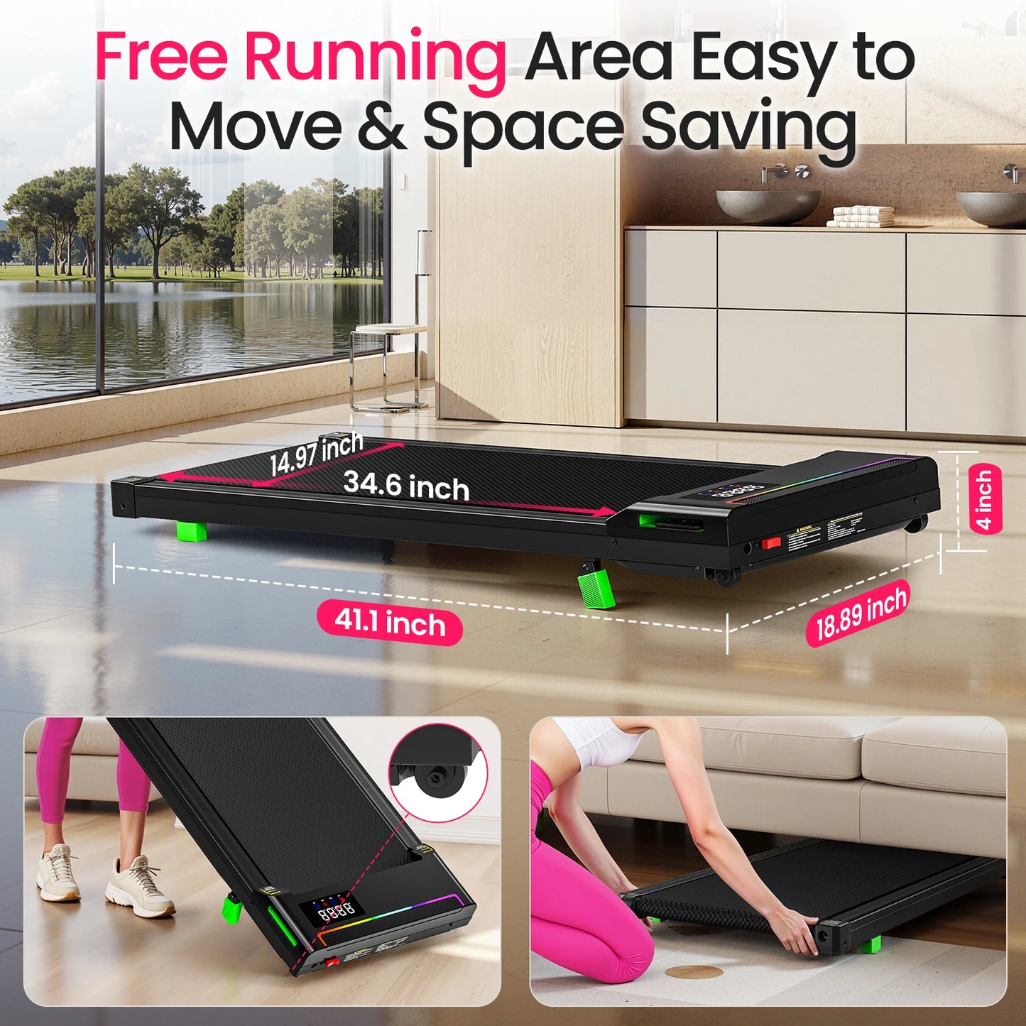 AKLUER 2-in-1 Walking-Running Pad Under-Desk Treadmill Equipped-With Adjustable Incline