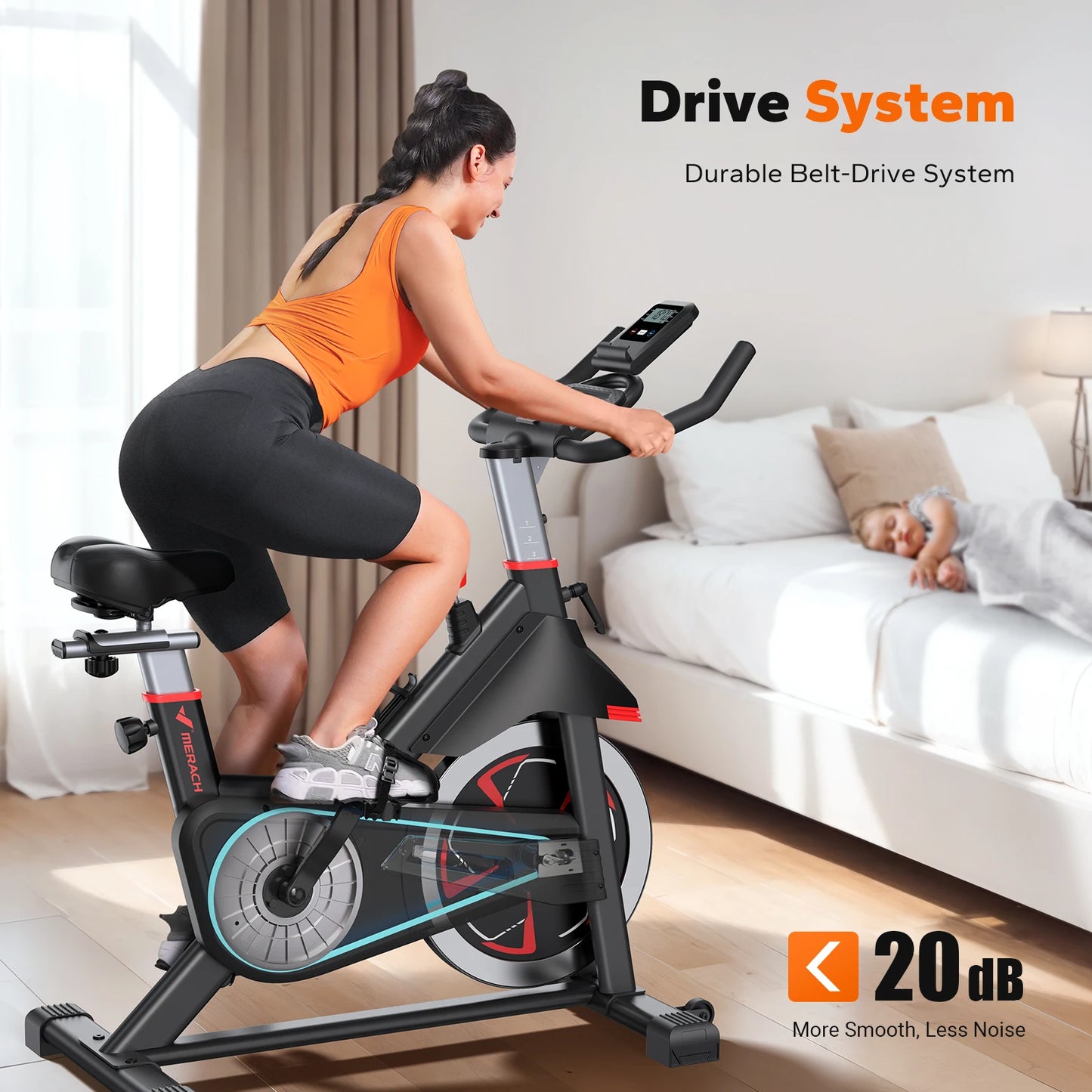 MERACH Exercise Bike Bluetooth Enabled Indoor Cycling Machine For Home Cardio Fitness