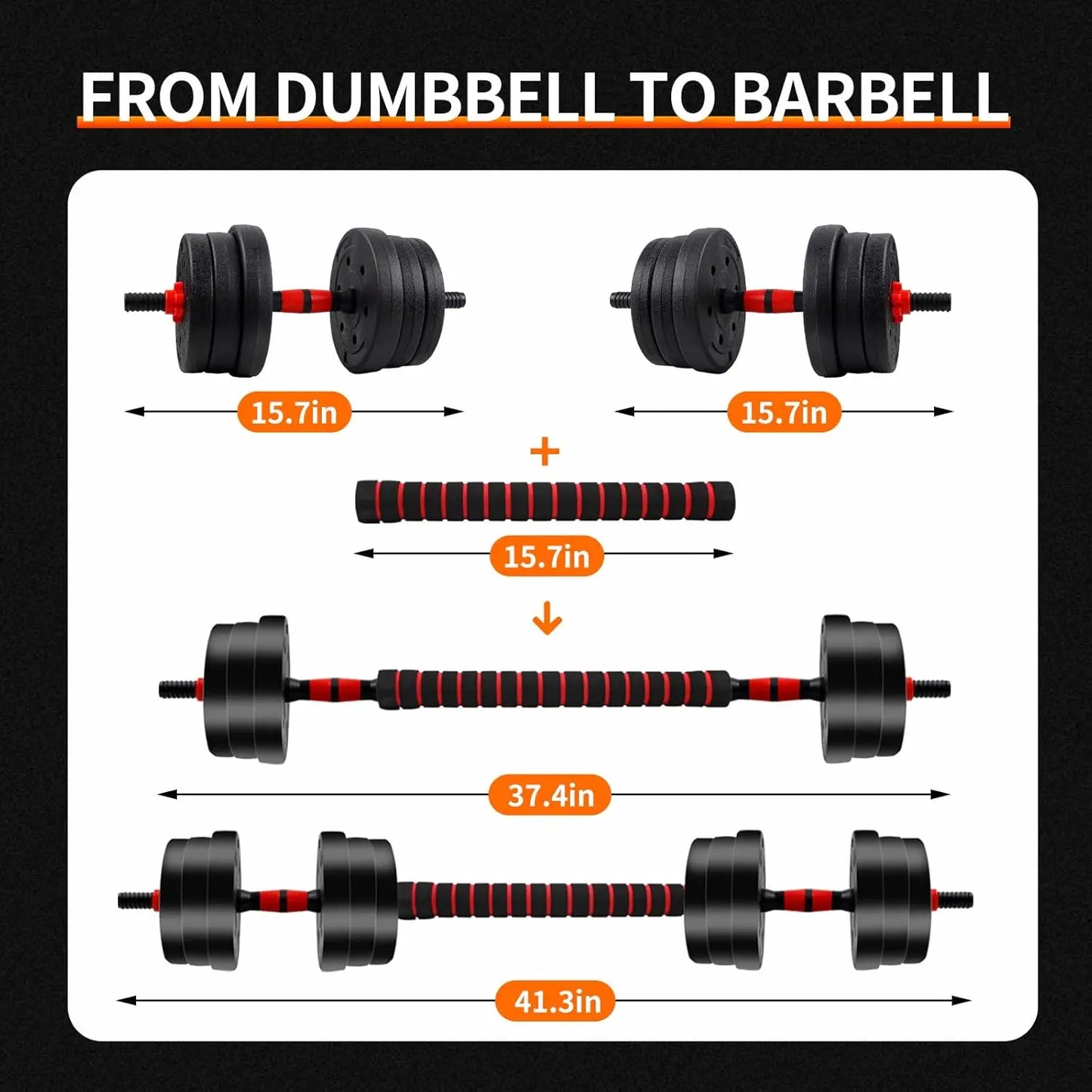 Adjustable Dumbbell To Barbell Set 5to44lbs For Home Gym StrengthAndEnduranceTraining