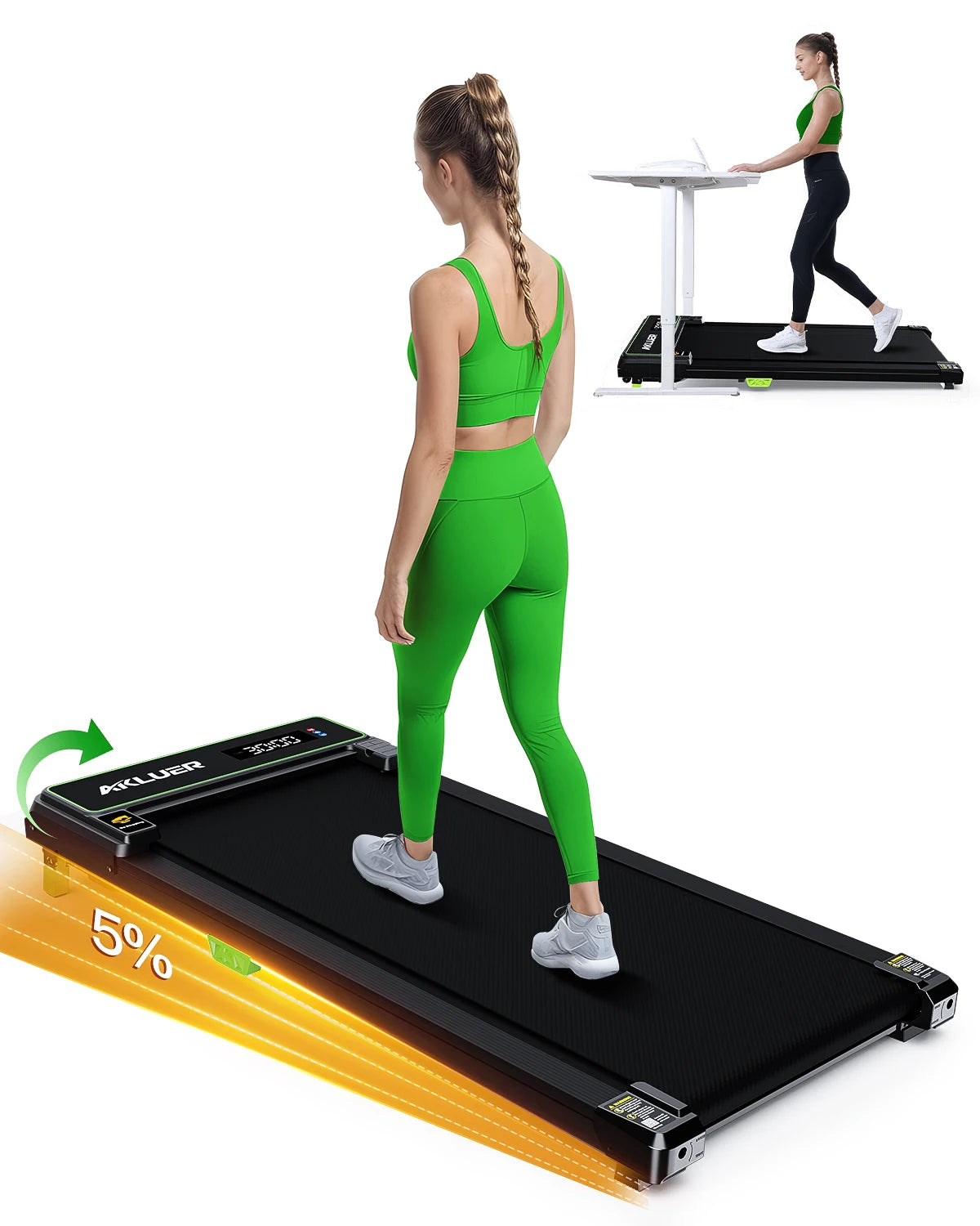 AKLUER Motorized Walking Pad With Incline For Home Gym