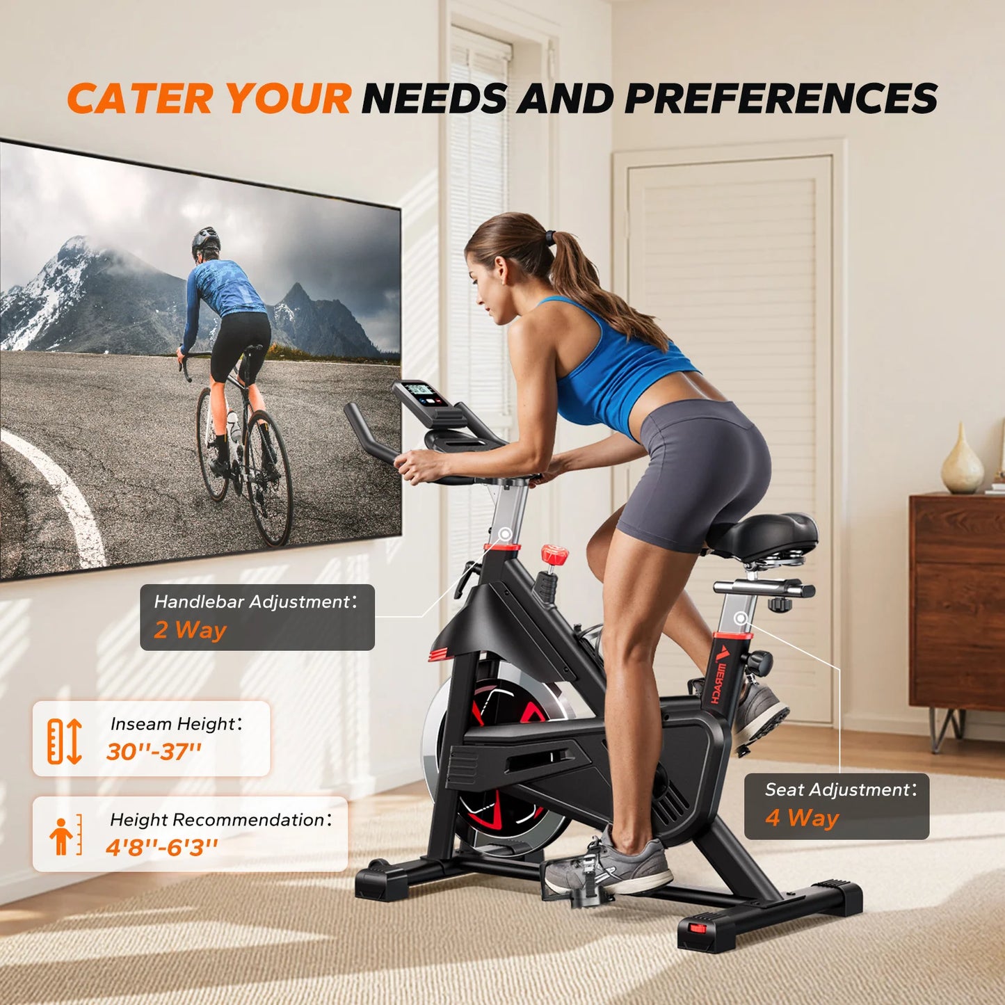 MERACH Exercise Bike Bluetooth Enabled Indoor Cycling Machine For Home Cardio Fitness