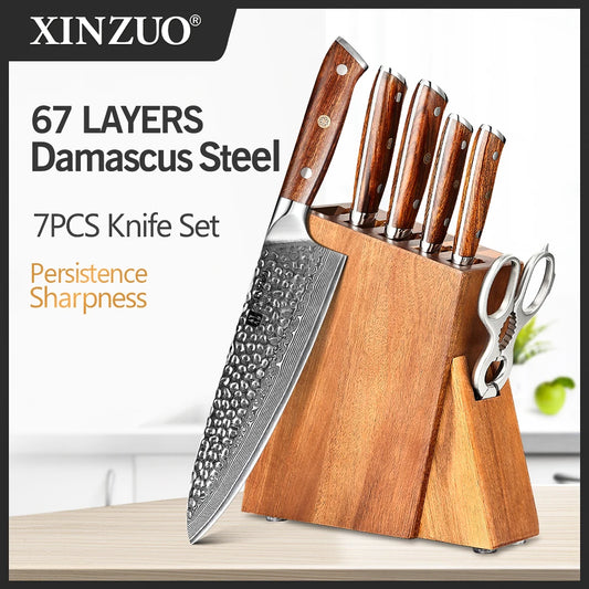 XINZUO 7PCS Damascus Kitchen Knives Set