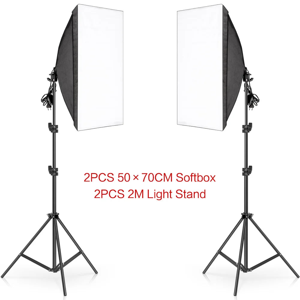 Lighting Kits Photography 50x70CM Softbox Professional Light System With E27 Photographic Bulbs Photo Studio Equipment