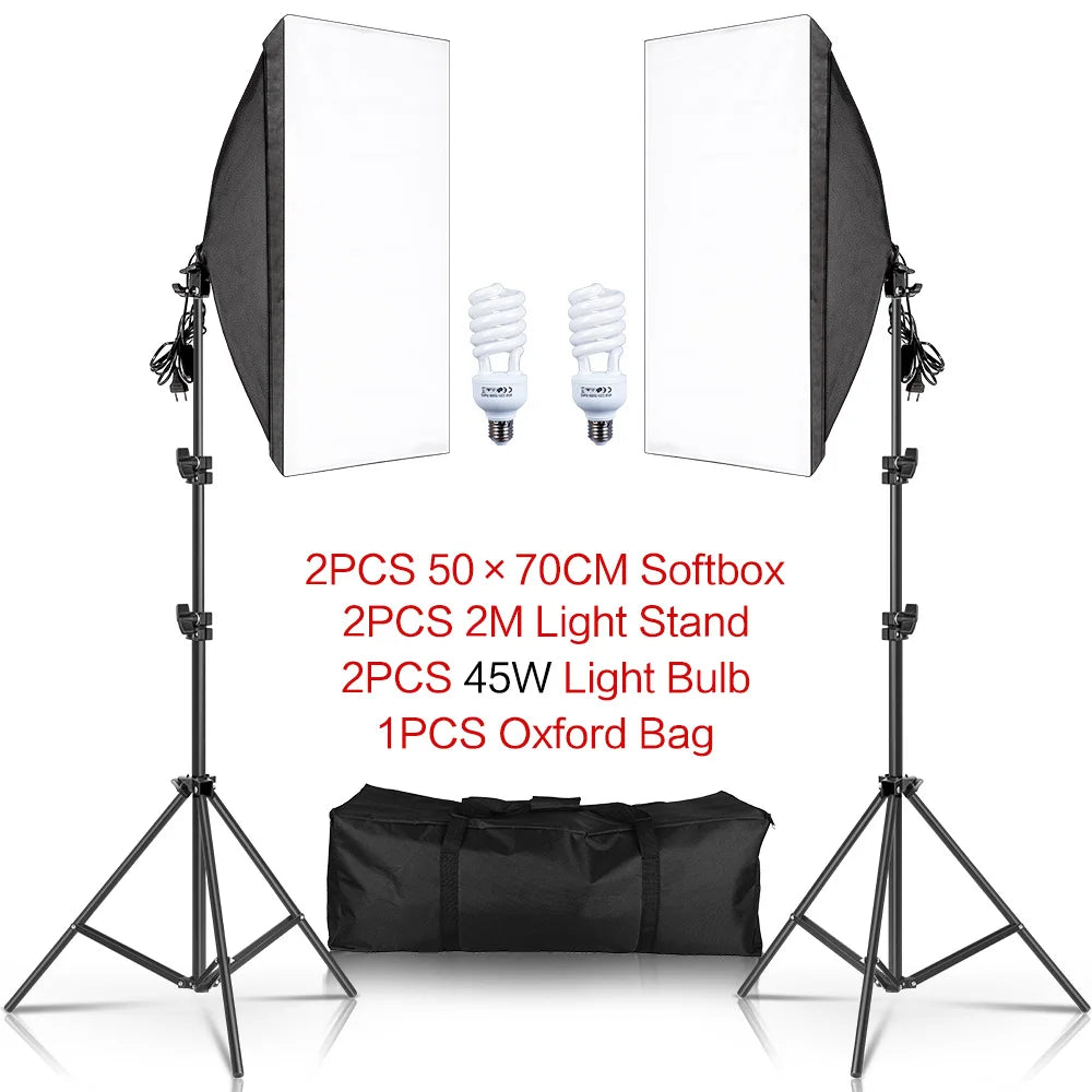 Lighting Kits Photography 50x70CM Softbox Professional Light System With E27 Photographic Bulbs Photo Studio Equipment