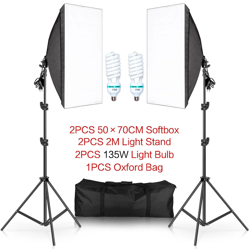 Lighting Kits Photography 50x70CM Softbox Professional Light System With E27 Photographic Bulbs Photo Studio Equipment