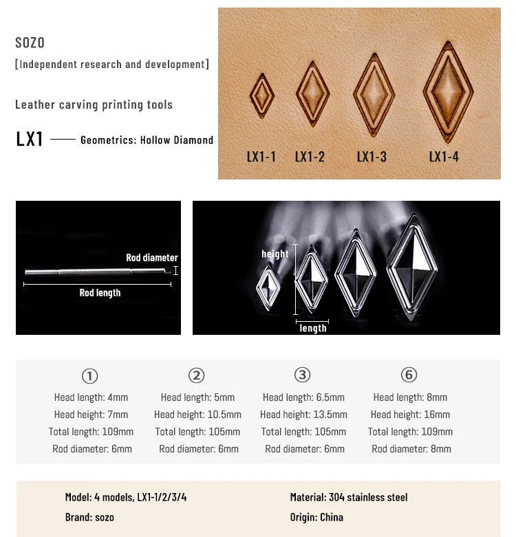 SOZO LX1 Geometrics Hollow Diamond Leather Work Stamping Tool
