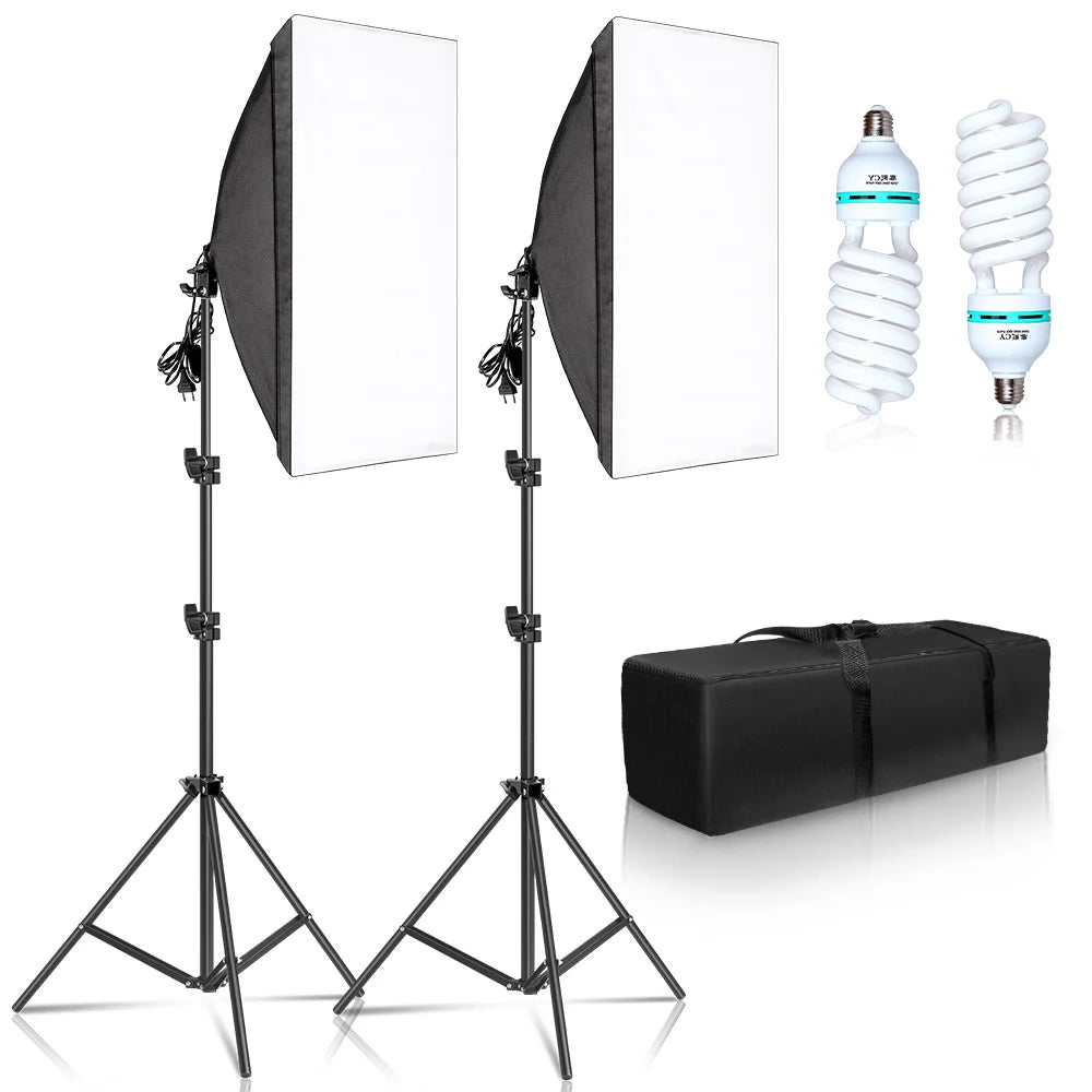 Lighting Kits Photography 50x70CM Softbox Professional Light System With E27 Photographic Bulbs Photo Studio Equipment