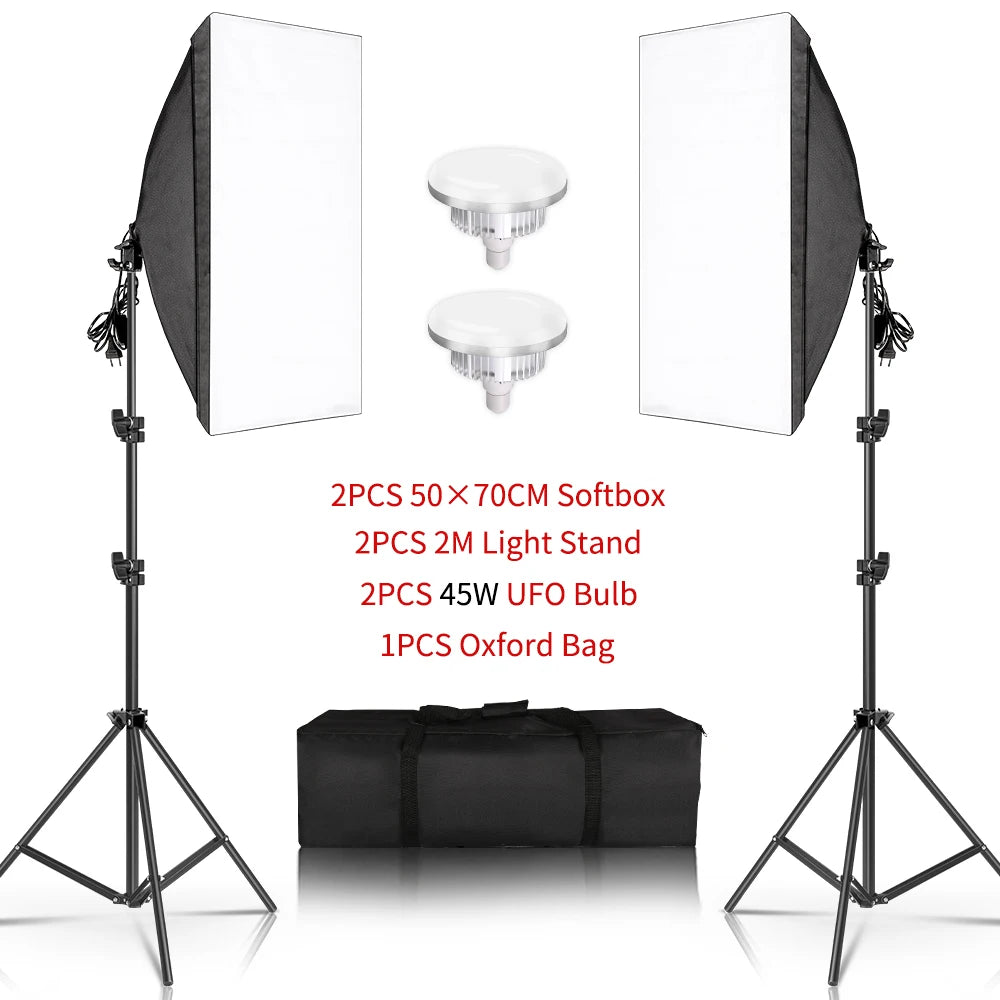 Lighting Kits Photography 50x70CM Softbox Professional Light System With E27 Photographic Bulbs Photo Studio Equipment