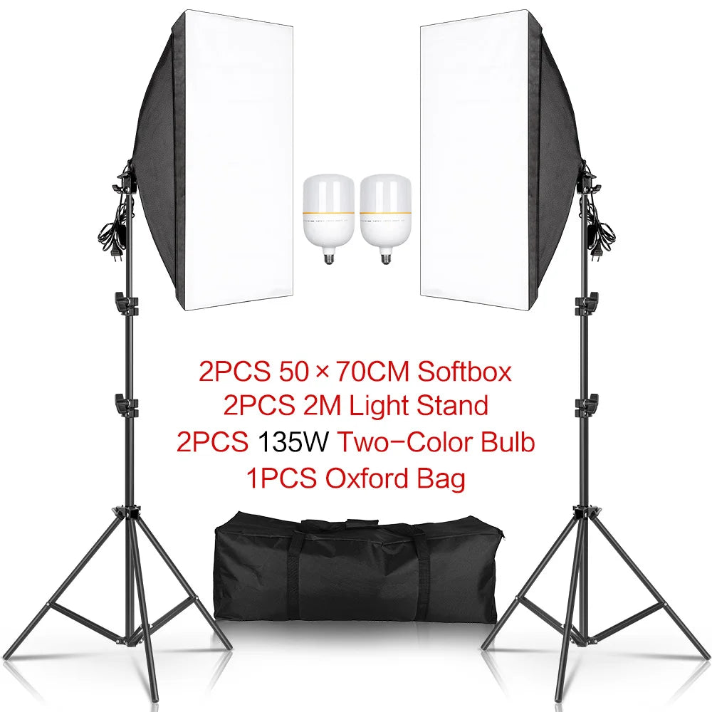 Lighting Kits Photography 50x70CM Softbox Professional Light System With E27 Photographic Bulbs Photo Studio Equipment