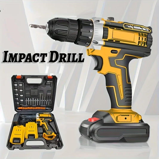 Kzreect 21V Cordless Impact Drill Kit , with Variable-Speed, LED Light, Tool Kit, Rechargeable Li-ion Battery, for Garden DIY