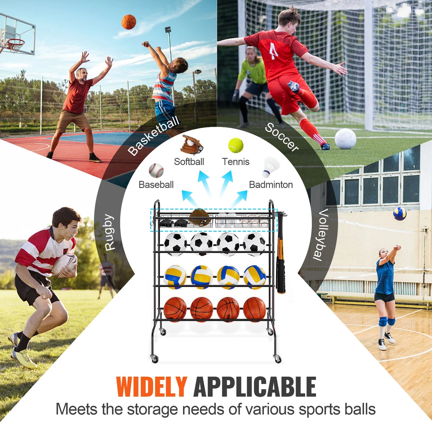 VEVOR 4-Layer Rolling Basketball Rack And Shooting Stand