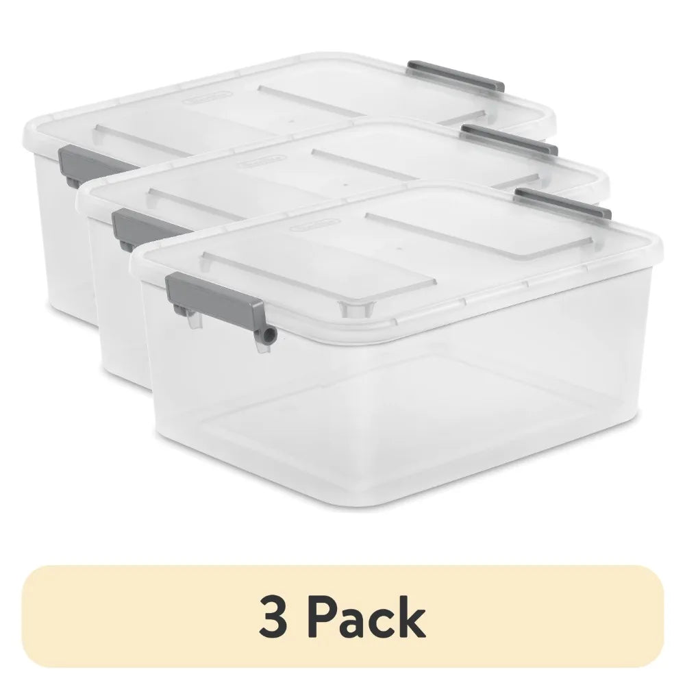 Sterilite 3 Pack Ultra-Durable-Long-Lasting Modular-Latch Storage-Box Organizer System Pro-X