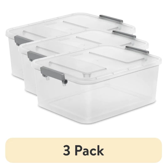 Sterilite 3 Pack Ultra-Durable-Long-Lasting Modular-Latch Storage-Box Organizer System Pro-X