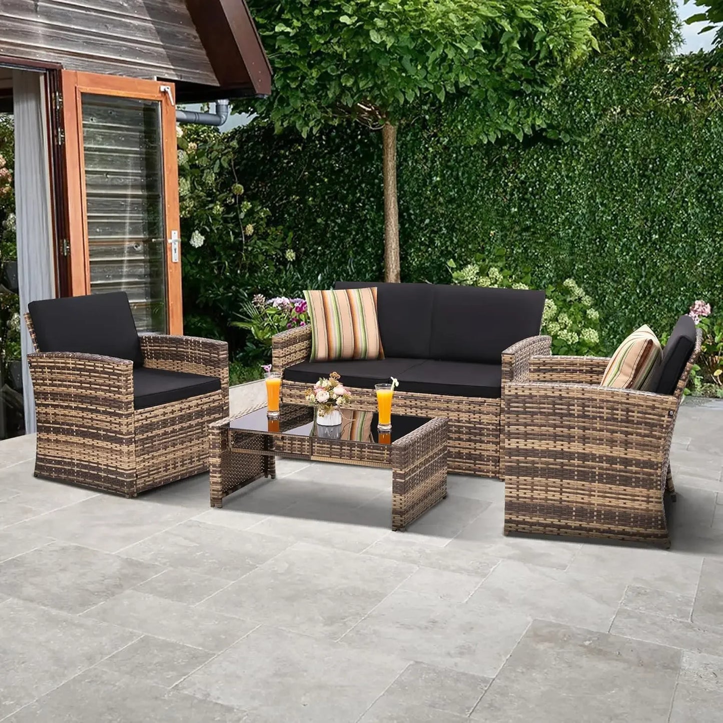 4 Pieces Patio Conversation Set,