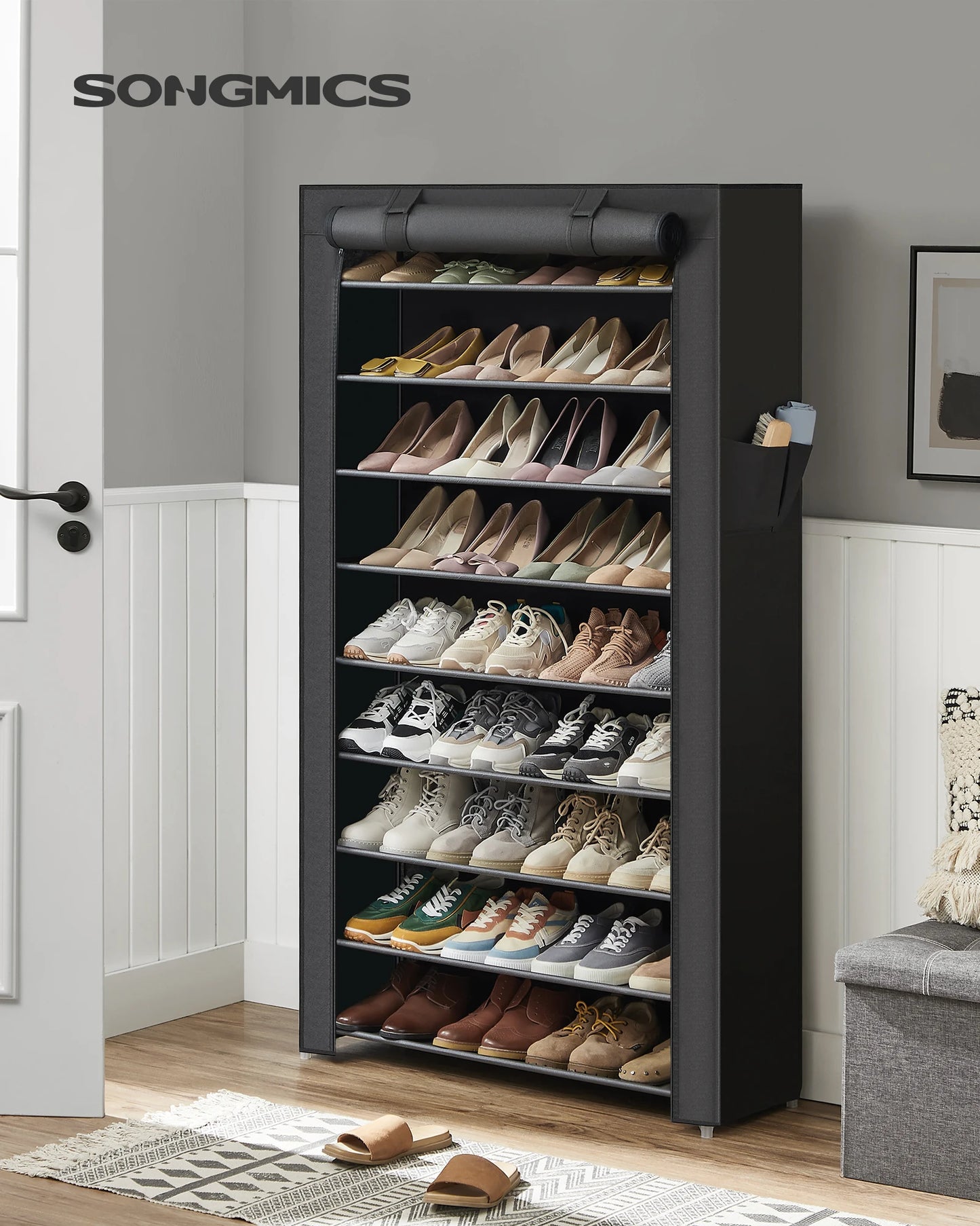 SONGMICS Shoe Rack, 9 Tier Shoe Organizer with Nonwoven Fabric Cover
