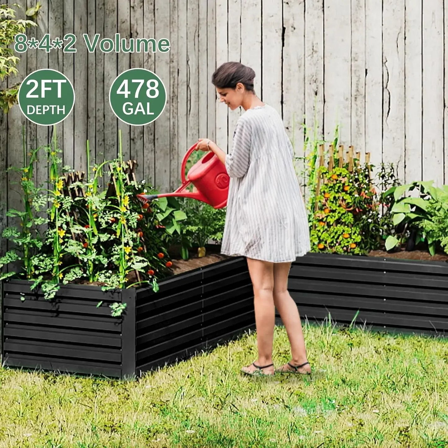 4 Piece Galvanized Raised Garden Bed Set for Deep Root Growth