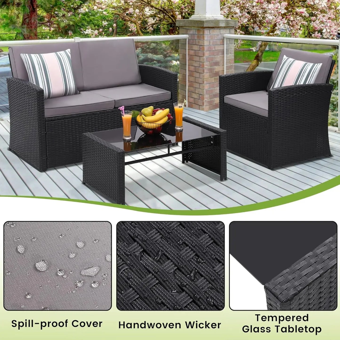 4 Pieces Patio Conversation Set,