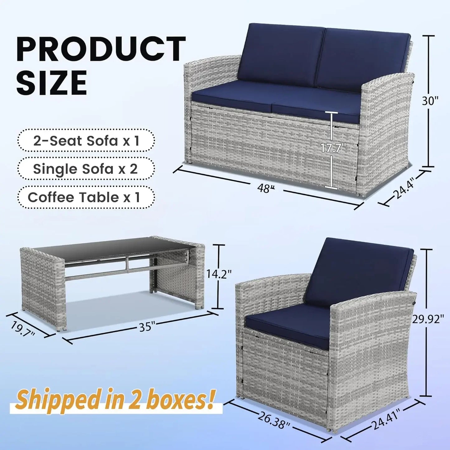 4 Pieces Patio Conversation Set,