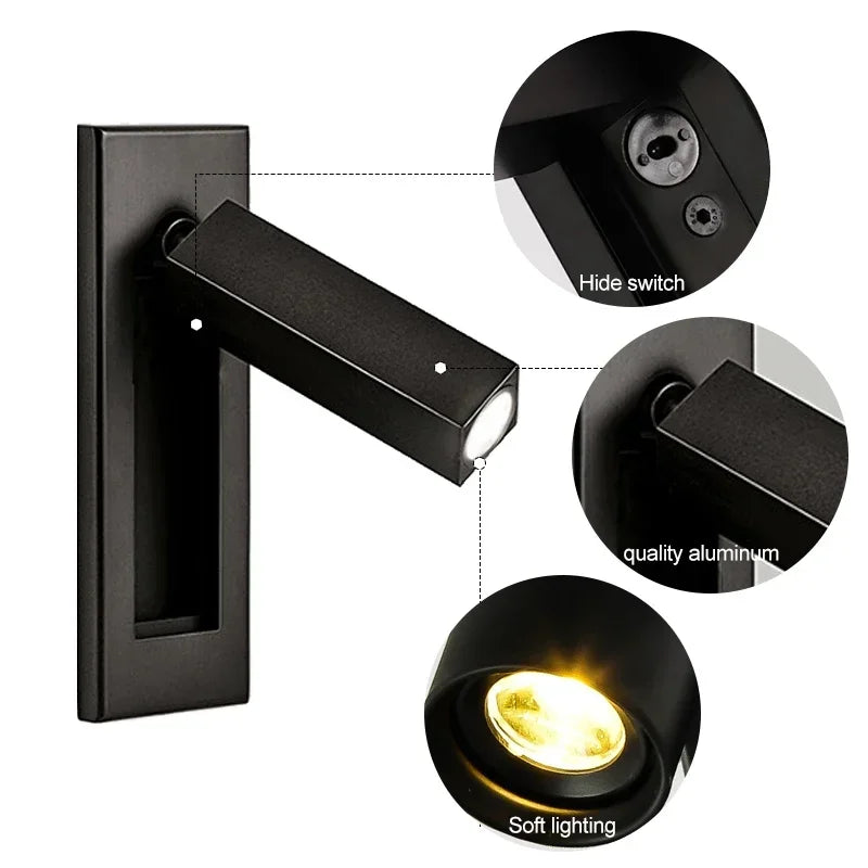 Nordic Indoor LED Wall Light Spotlight With RotationallyAdjustable Fixture System